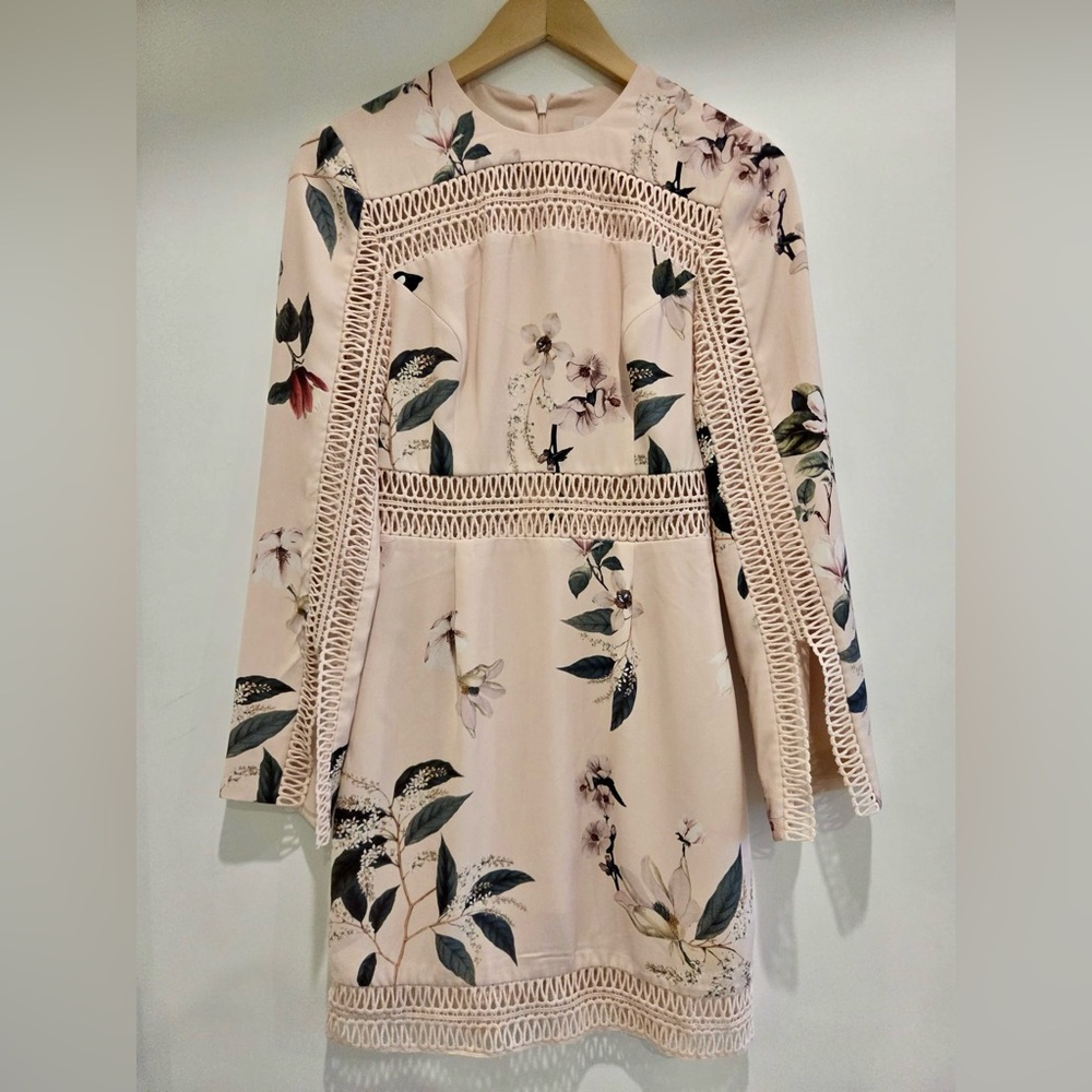 KEEPSAKE the Label Blush Floral Lace-Trim Long Sleeve Dress